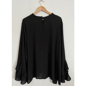 ELOQUII Blouse Top Women’s Plus Size 28 Black Feminine Ruffled Sleeves Career